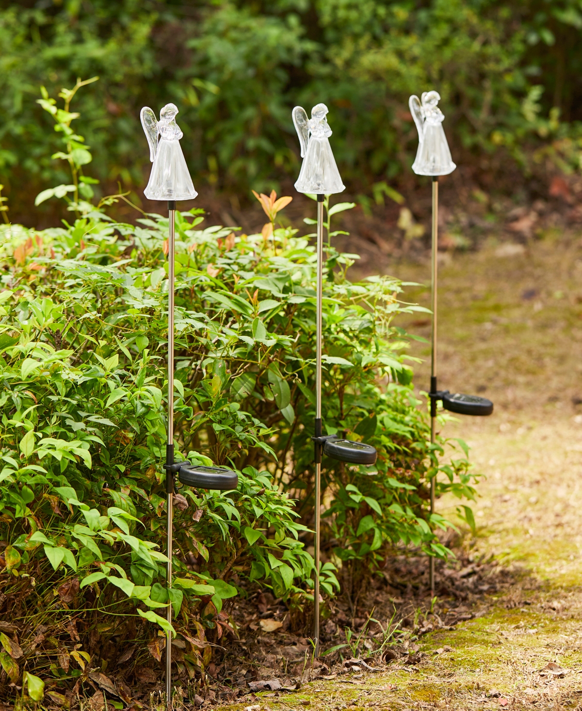 Glitzhome H Set of 3 Solar Powered Angel Stake Light with Stainless Steel Pole