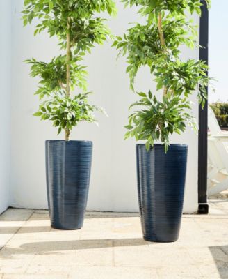 22.5" H Oversized Set of 2 Turquoise  Resin and Stone Faux Ceramic Textured Tall Planter