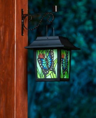 30" H Set of 2 Solar Powered Butterfly Scene Pattern Garden Lamp or Pathway Light with Ground Stake
