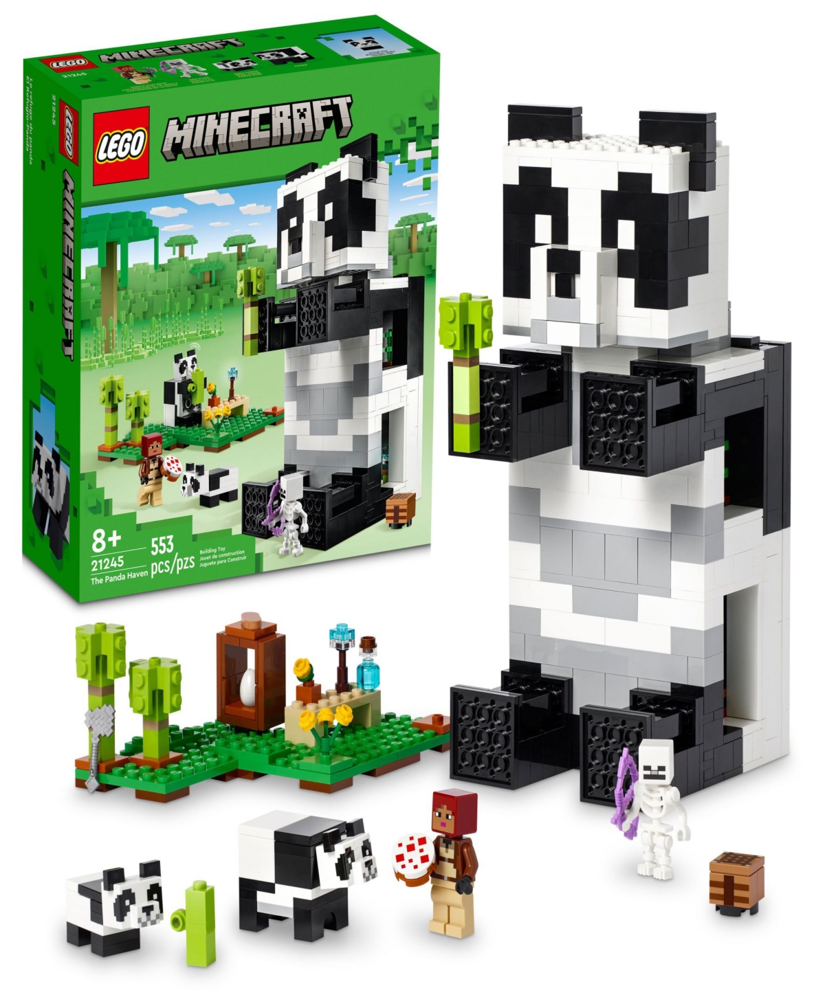 Shop Lego Minecraft The Panda Haven 21245 Toy Building Set With Jungle Explorer, Panda, Baby Panda And Skeleto In Multicolor