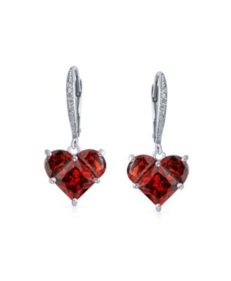 Romantic Red Pink CZ Heart Dangle Chandelier Earrings Sterling Silver