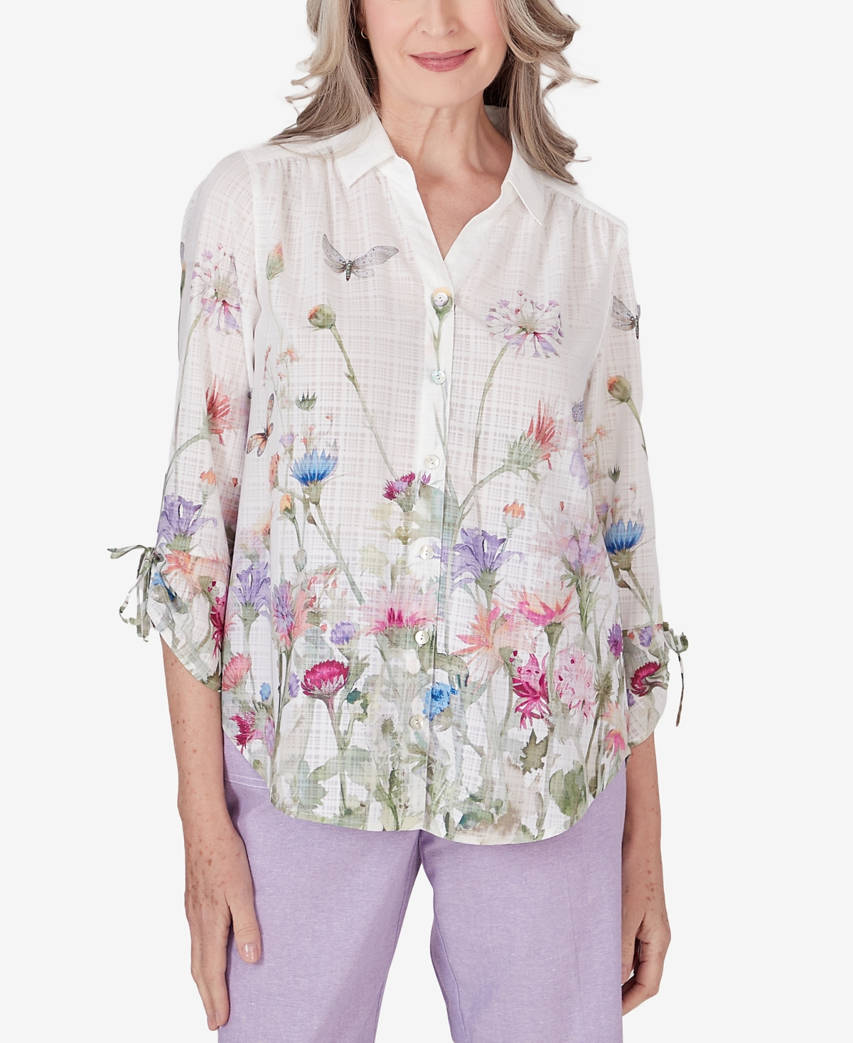 Shop Alfred Dunner Women's Garden Party Watercolor Floral Button Down Blouse Top In Multi