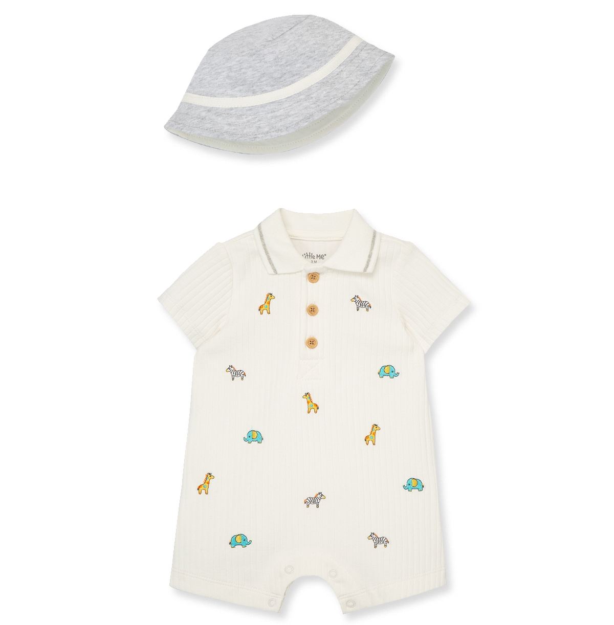 Shop Little Me Baby Boys Safari Romper With Hat In Ivory