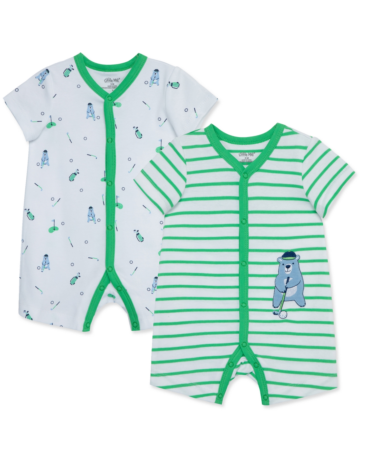 Little Me Baby Boys Golf 2 Pack Rompers In Green