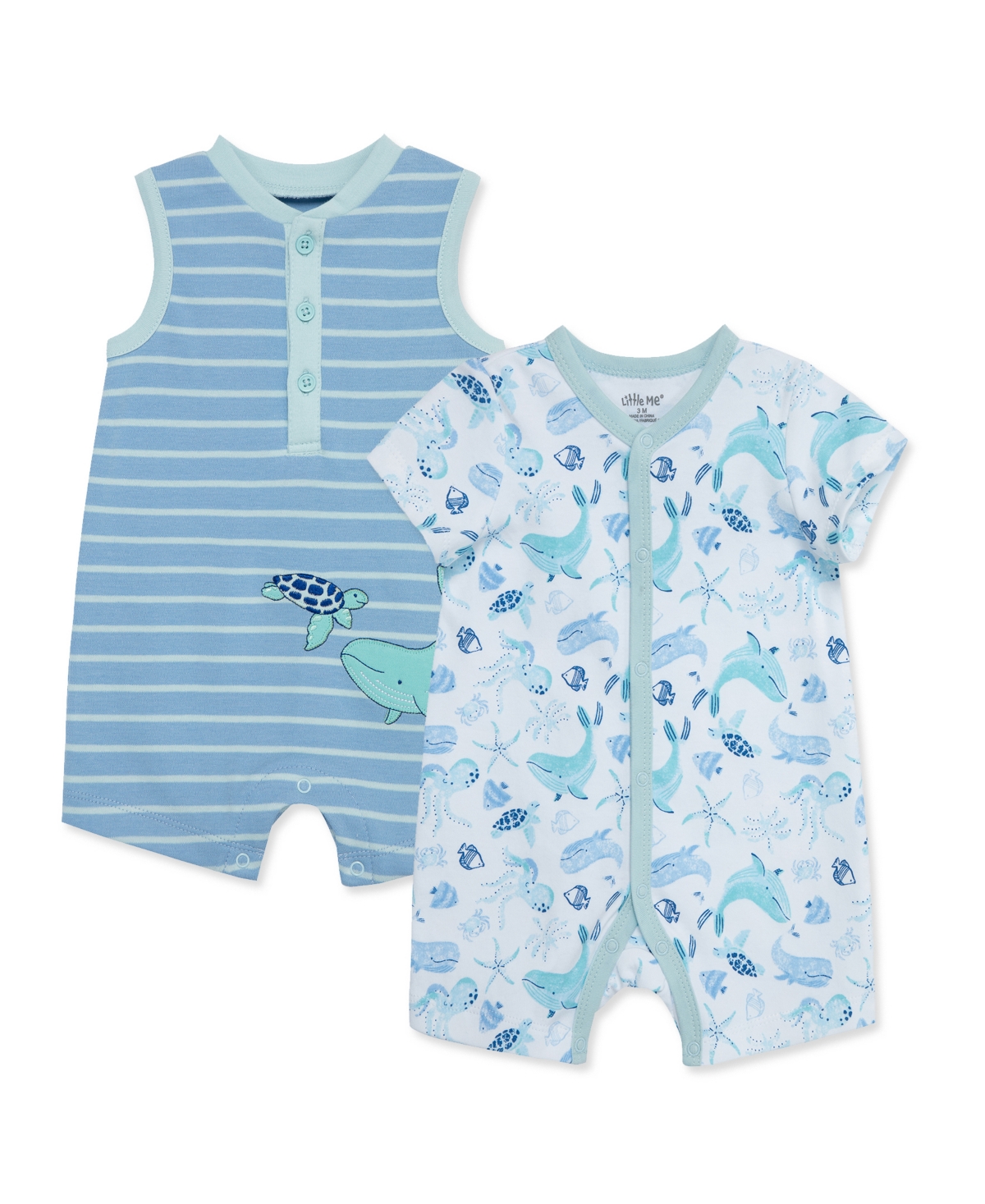 Shop Little Me Baby Boys Sea Life 2 Pack Rompers In Blue