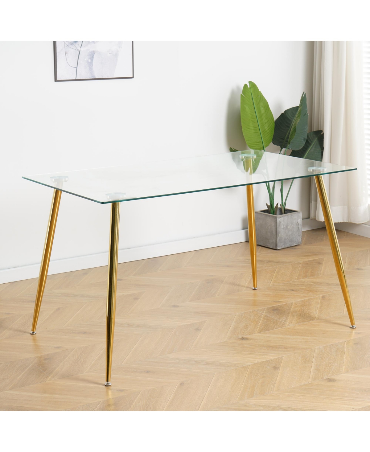 Streamdale Furniture Modern 51" Glass Dining Table, Gold Metal Legs