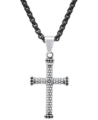STEELTIME - Men's Two-Tone Stainless Steel Simulated Black Diamond Cross 24" Pendant Necklace