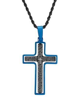 Men's Two-Tone Stainless Steel "Our Father" English Prayer Spinner Cross 24" Pendant Necklace