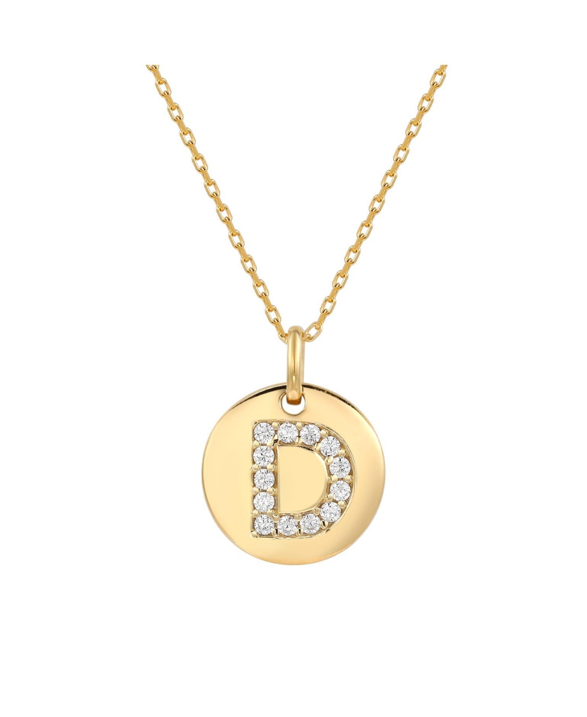 Suzy Levian Sterling Silver Cubic Zirconia Letter "D" Initial Disc Pendant Necklace - Letter d