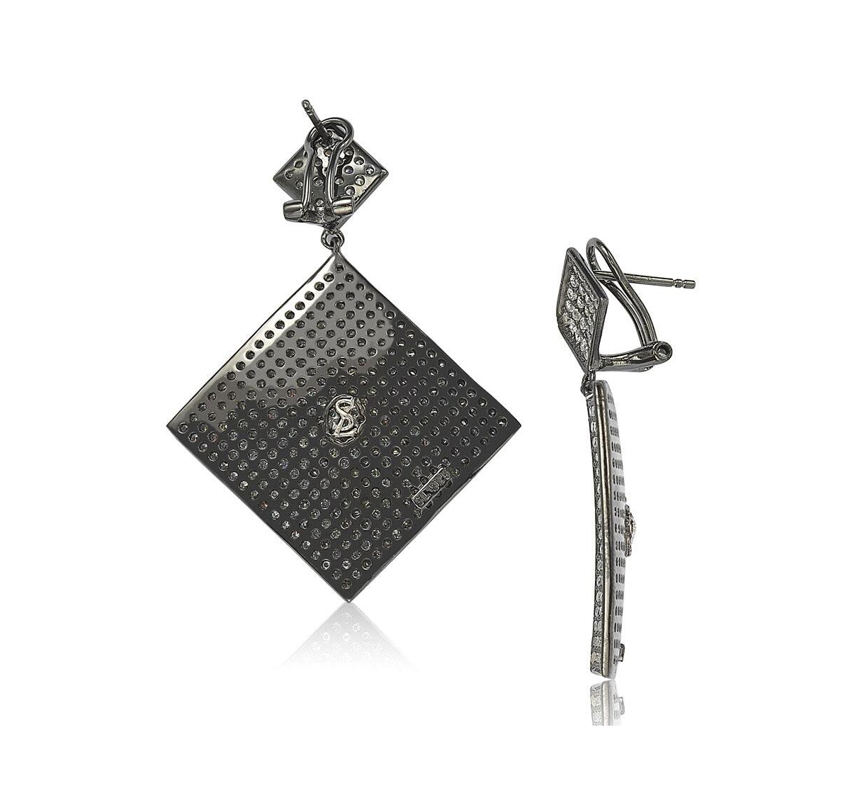 Suzy Levian Sterling Silver Cubic Zirconia Pave Flat Diamond-Shape Disk Dangle Earrings