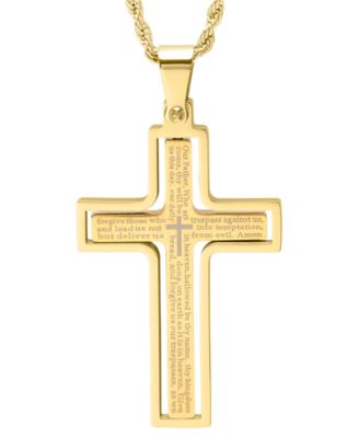 Men's Two-Tone Stainless Steel "Our Father" English Prayer Spinner Cross 24" Pendant Necklace