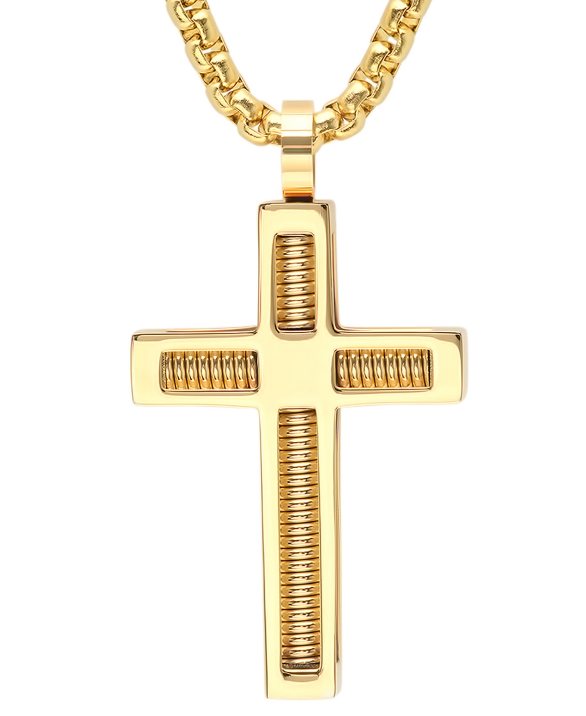 Men's 18k Gold-Plated Stainless Steel Spring Inlay Cross 24" Pendant Necklace - Gold