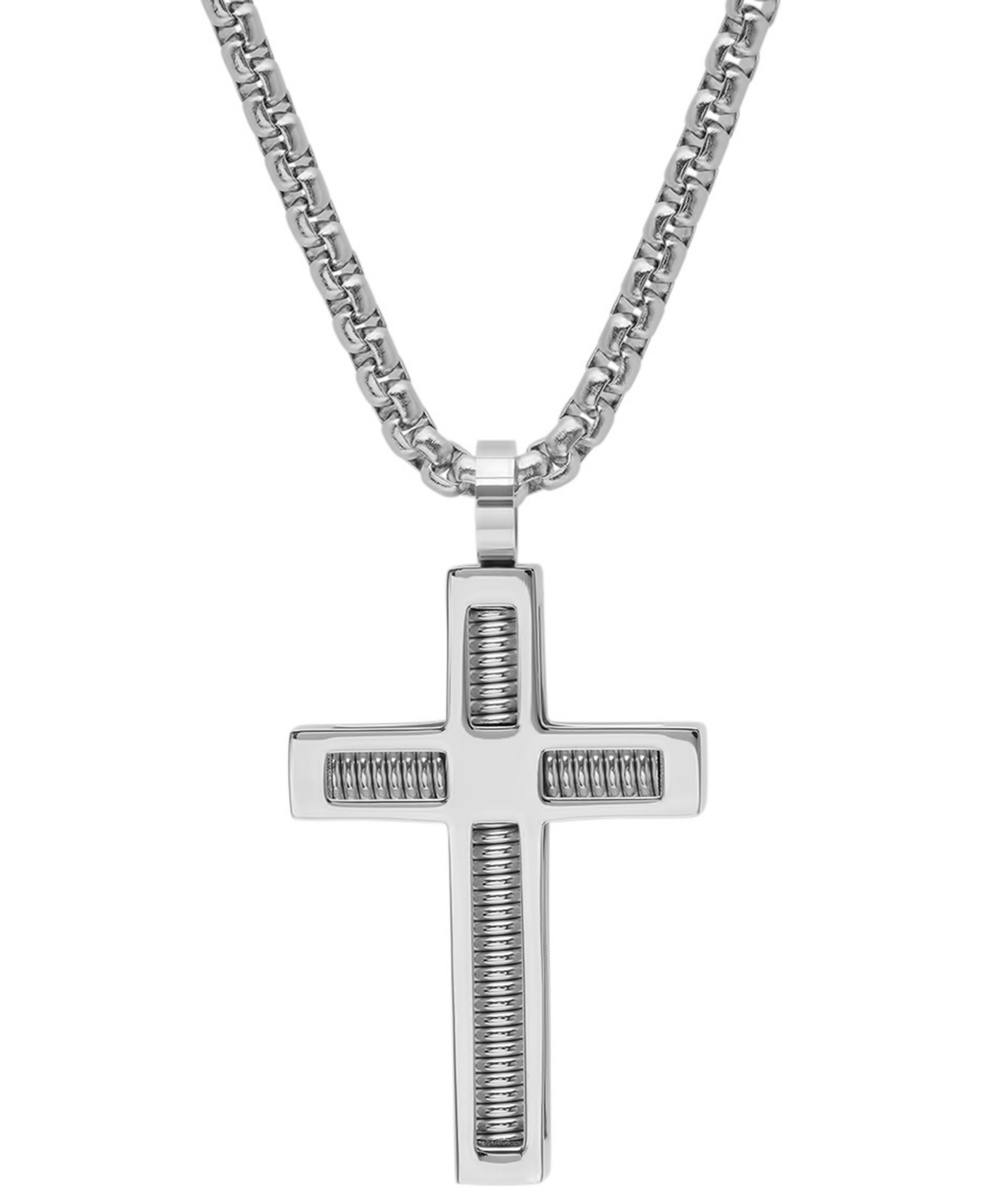 Steeltime Men's 18k Gold-plated Stainless Steel Spring Inlay Cross 24" Pendant Necklace In Silver