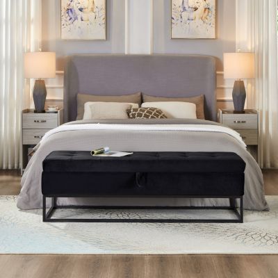 58.6" Bed Bench Metal Base with Storage Pink Velvet