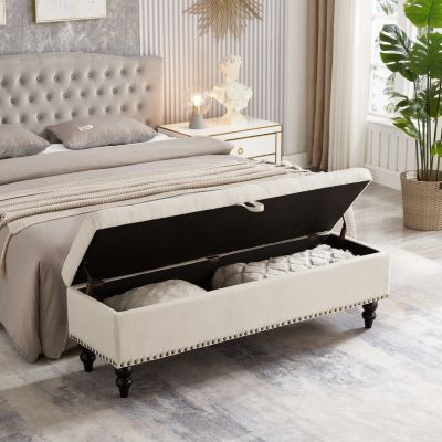 59" Bed Bench Ottoman with Storage Fabric