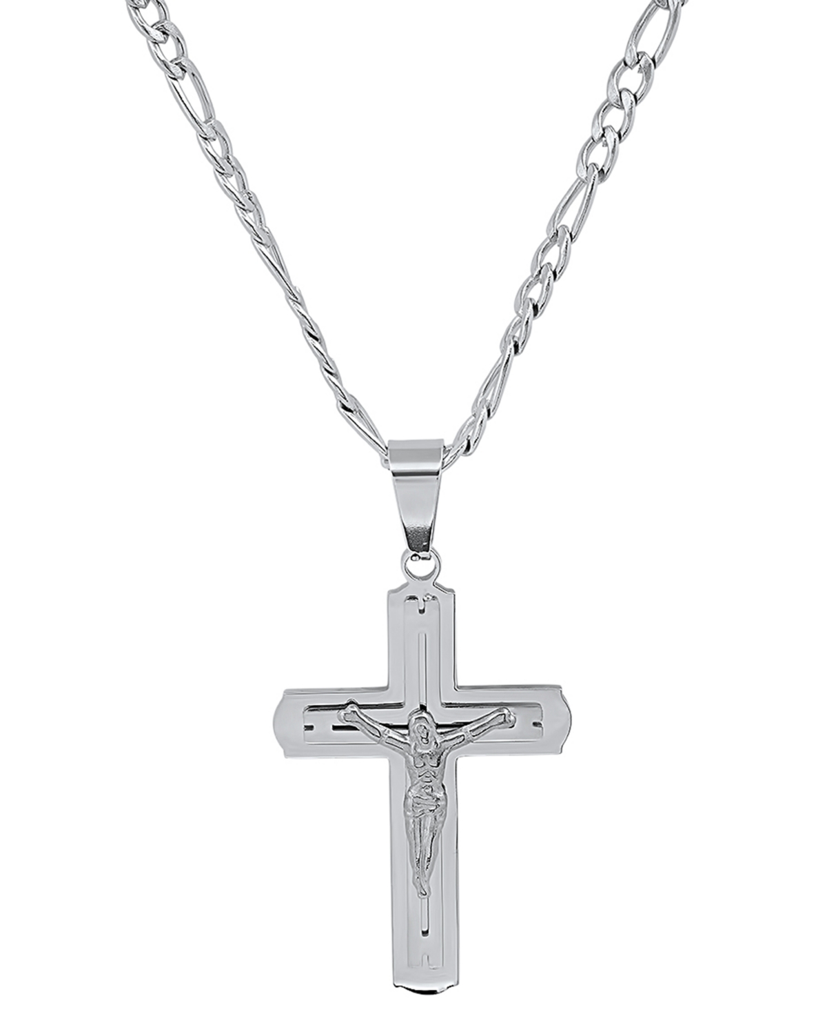 Steeltime Men's Gold-tone Crucifix Pendant 24" Necklace In Silver