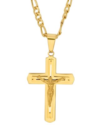 STEELTIME - Men's Gold-Tone Crucifix Pendant 24" Necklace