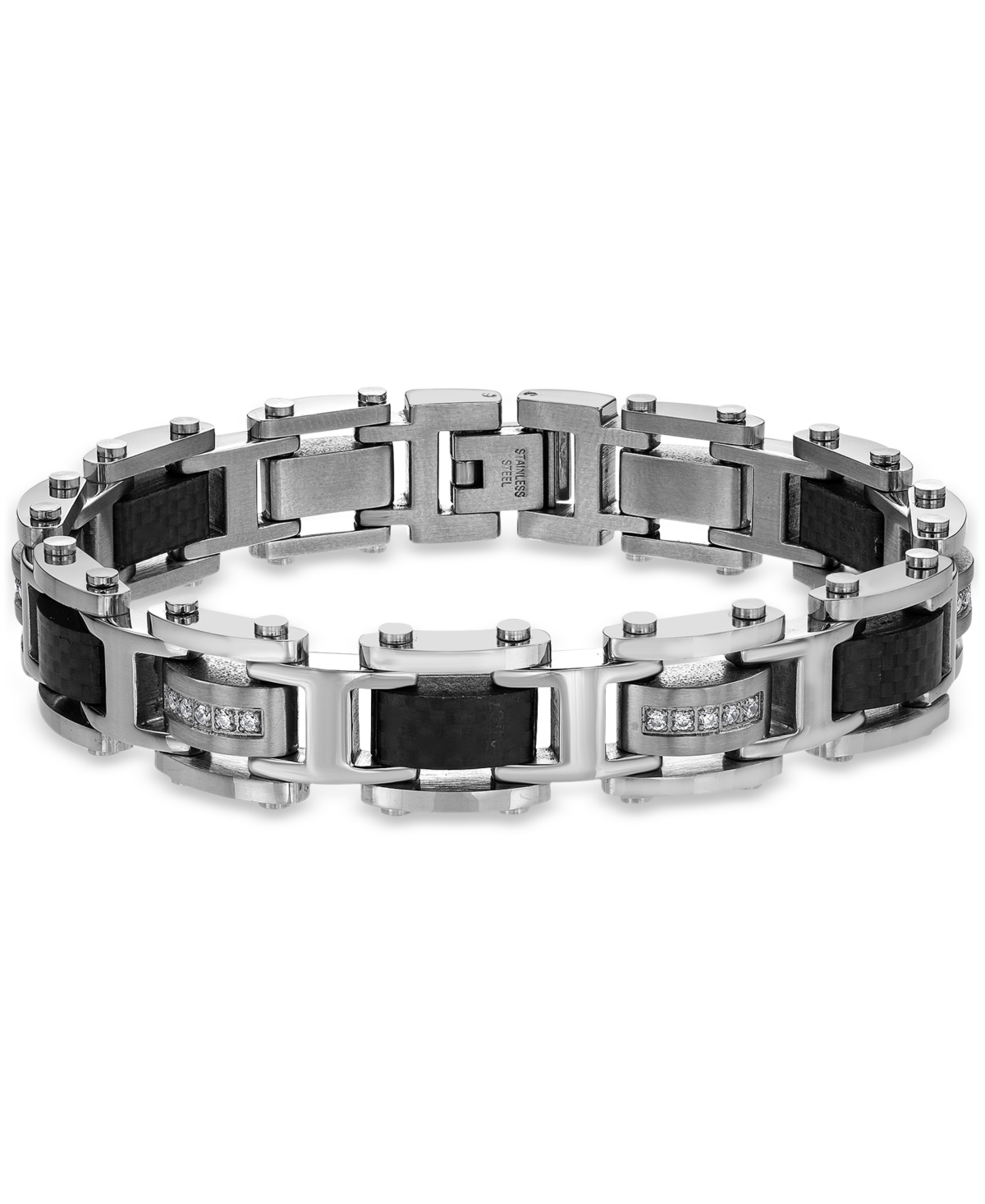 Blackjack Men's Cubic Zirconia & Carbon Fiber Square Link Bracelet In Steel