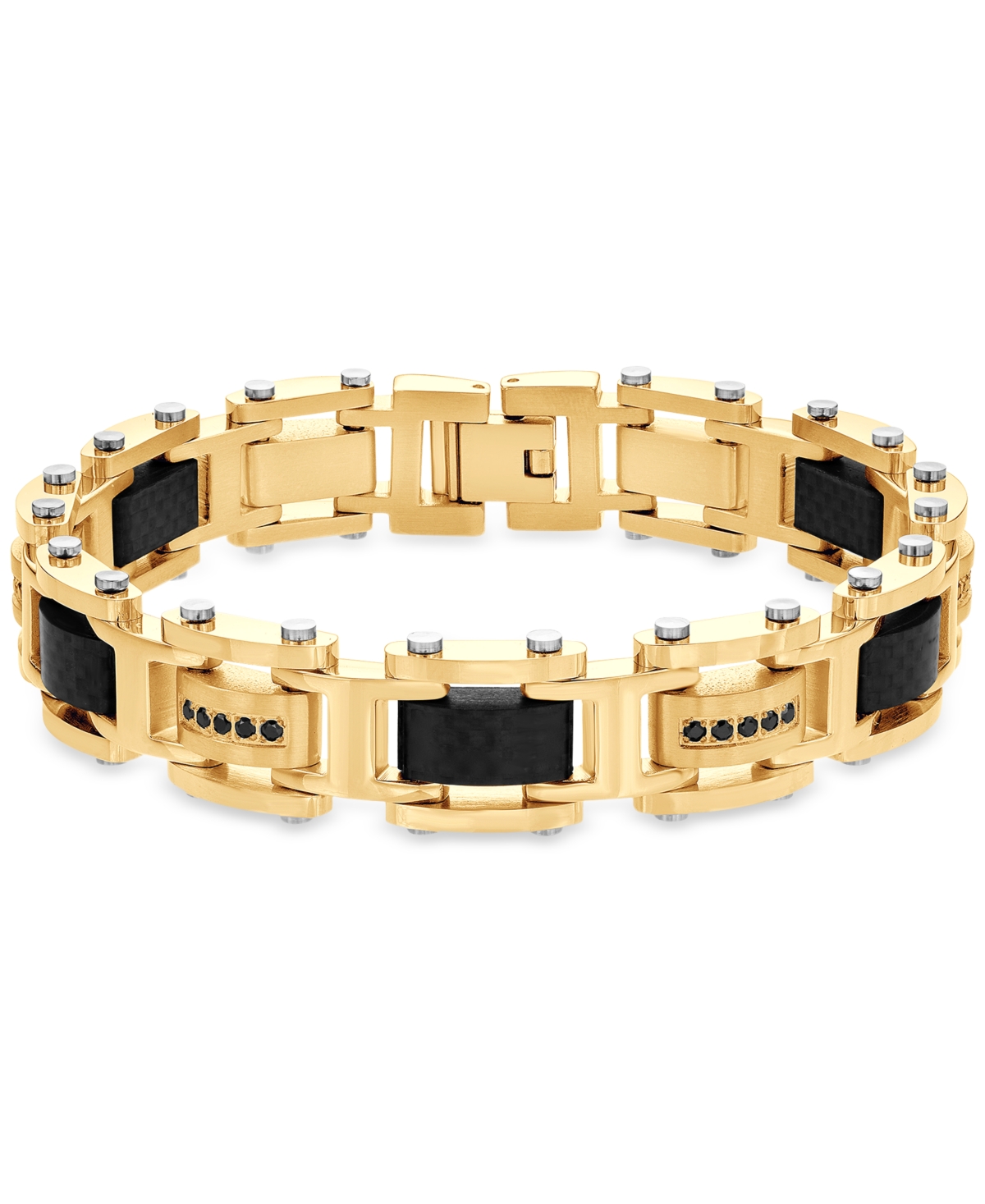 Blackjack Men's Cubic Zirconia & Carbon Fiber Square Link Bracelet In Gold-tone