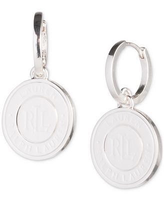 Lauren Ralph Lauren Silver Tone Logo Coin Charm Hoop Earrings Macy s