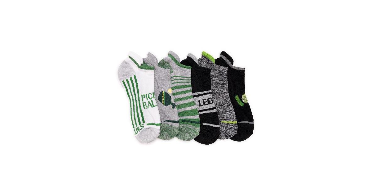 Men's 6 Pack Pickle ball Ankle Socks, Black/Green, One Size - Black/green