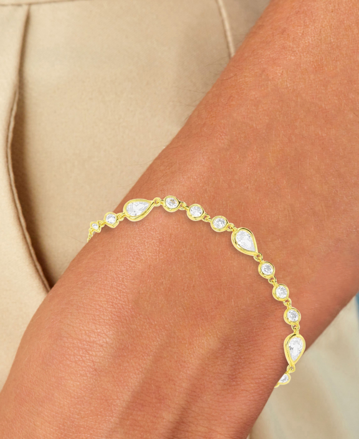 Macy's Cubic Zirconia Mixed Cut Chain Link Bracelet In 14k Gold-plated Sterling Silver In Gold