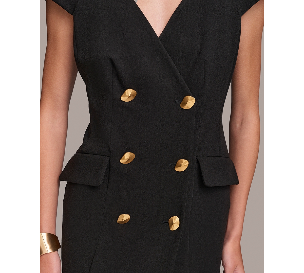 Shop Donna Karan Women's Cap-sleeve Double-breasted Blazer Dress In Black