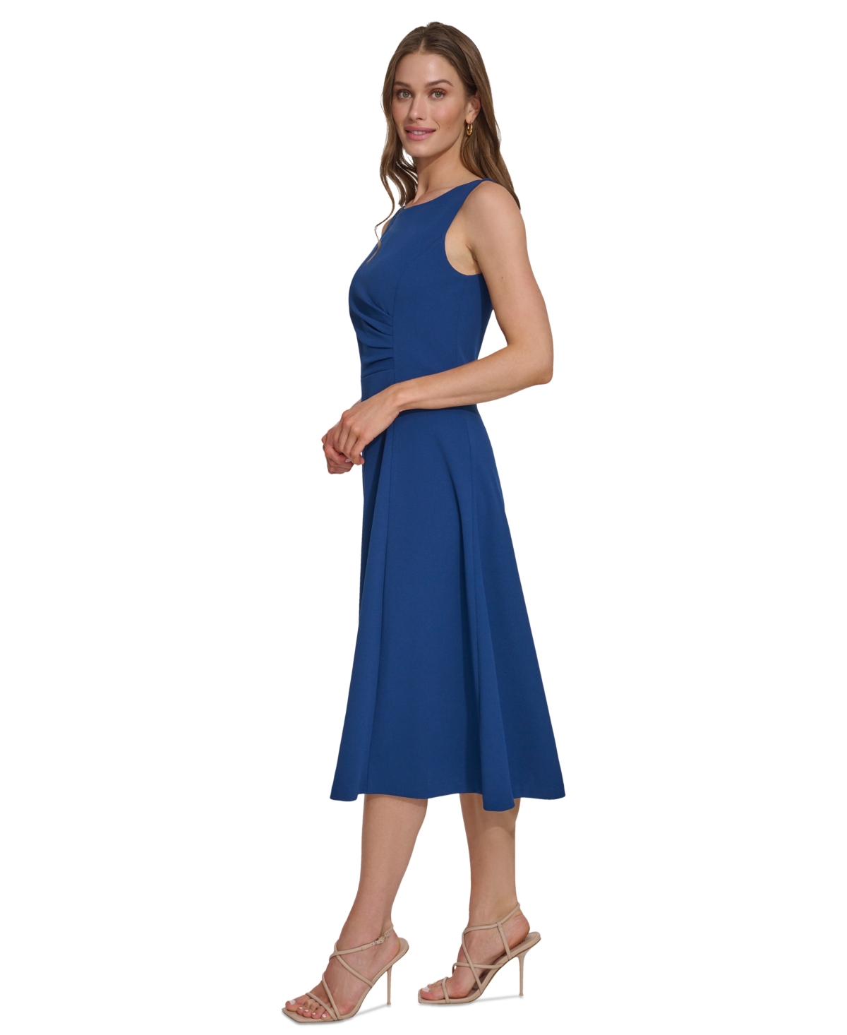 Shop Dkny Women's Sleeveless Side-ruched Midi Dress In Coastal Blue