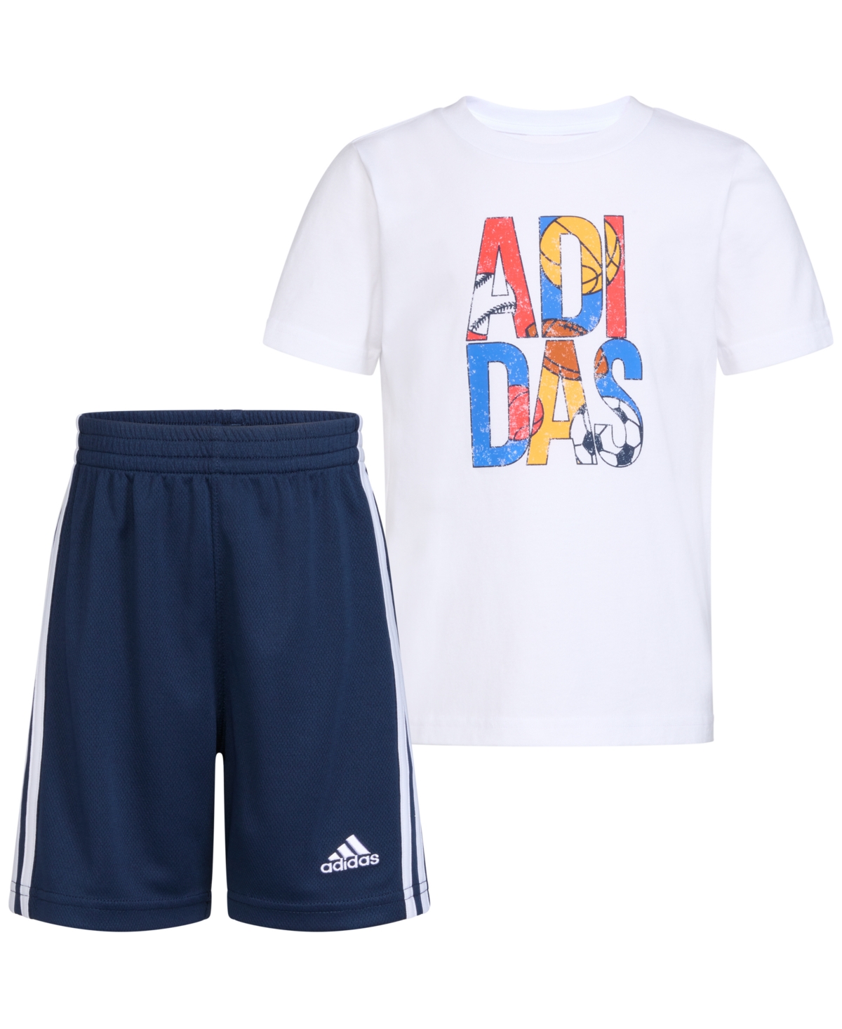 adidas Toddler & Little Boys 2-Pc. Logo Graphic T-Shirt & 3-Stripes Mesh Shorts Set