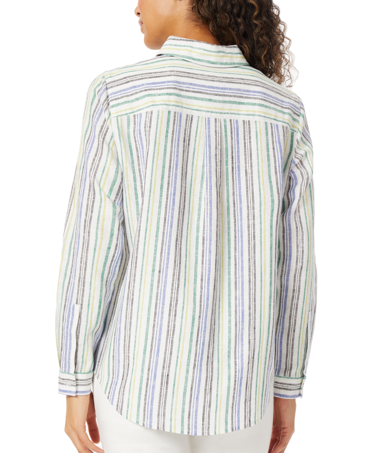 Shop Jones New York Women's Striped Button-up Tunic Linen Top In Nyc White,kelly Multi