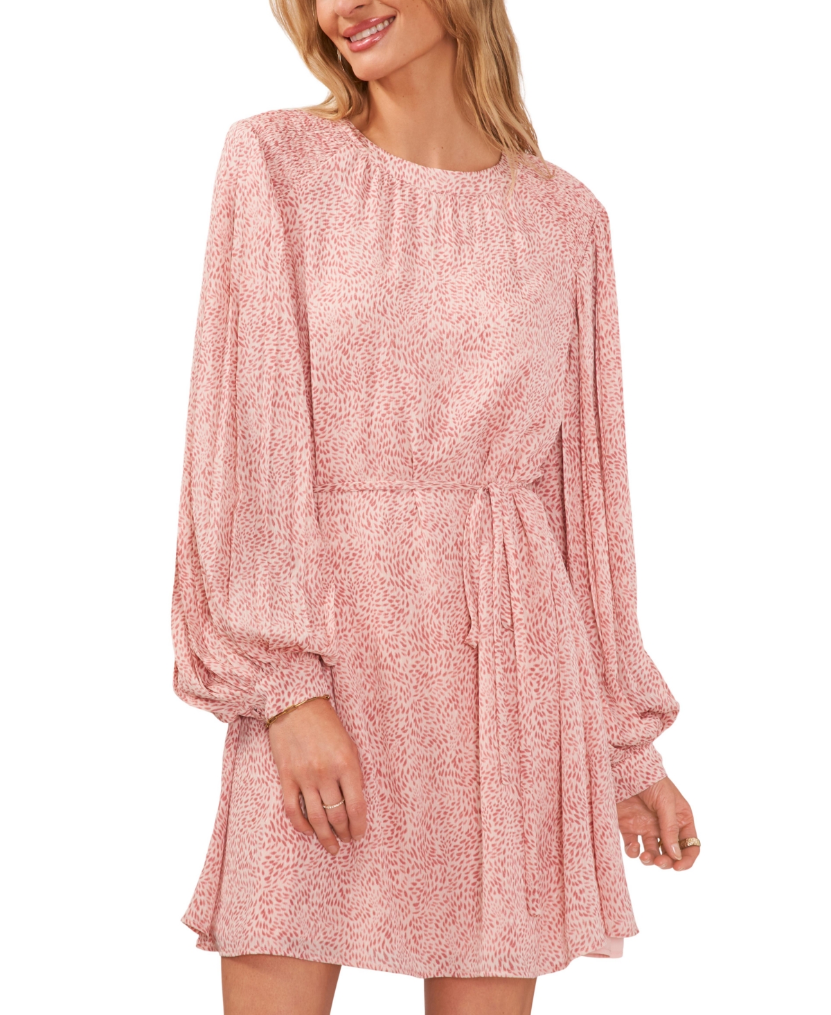 Vince Camuto Women's Belted Pleated Puffed-sleeve Dress In Pink Orchi