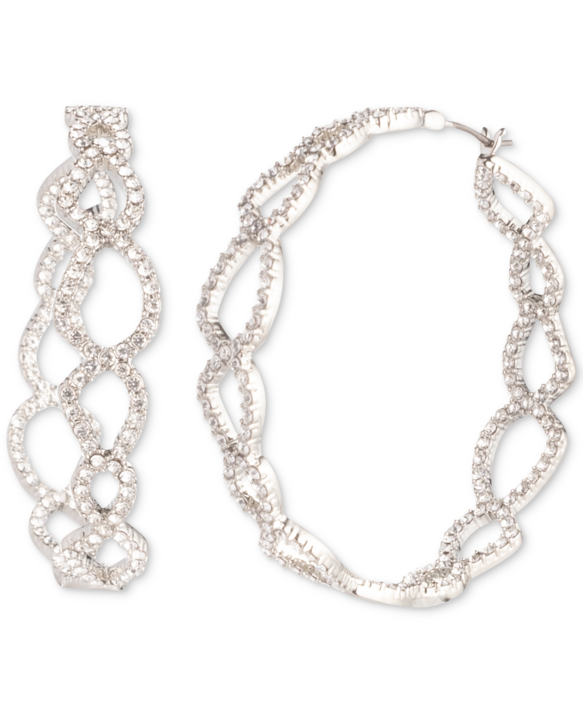 Shop Givenchy Silver-tone Crystal Open Hoop Earrings, 1-3/4" In White