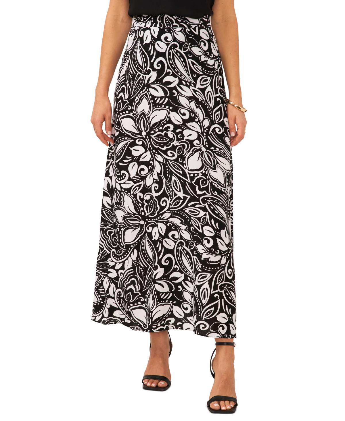Women's A-Line Floral Print Maxi Skirt - Rich Black