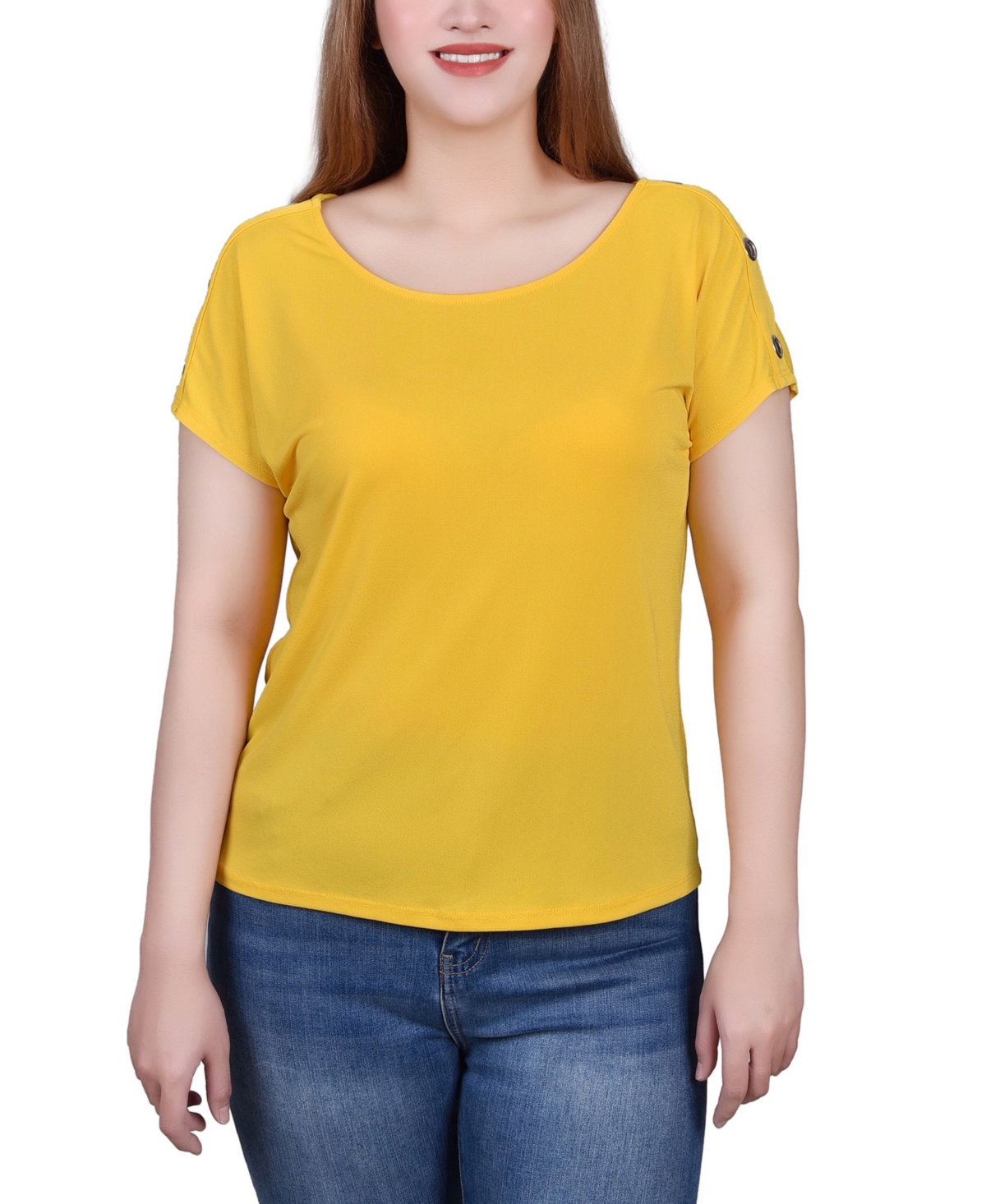 NY COLLECTION PETITE SHORT SLEEVE EXTENDED SLEEVE TUNIC TOP 