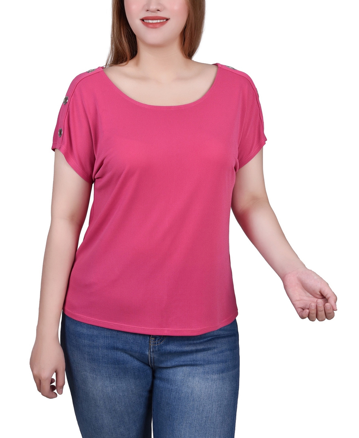 NY COLLECTION PETITE SHORT SLEEVE EXTENDED SLEEVE TUNIC TOP 