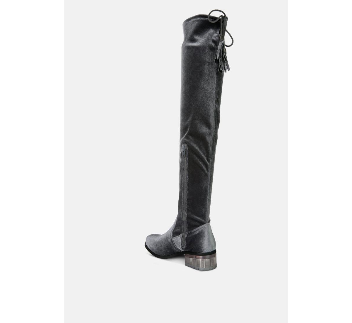 London Rag Rumple Velvet Over The Knee Clear Heel Boots