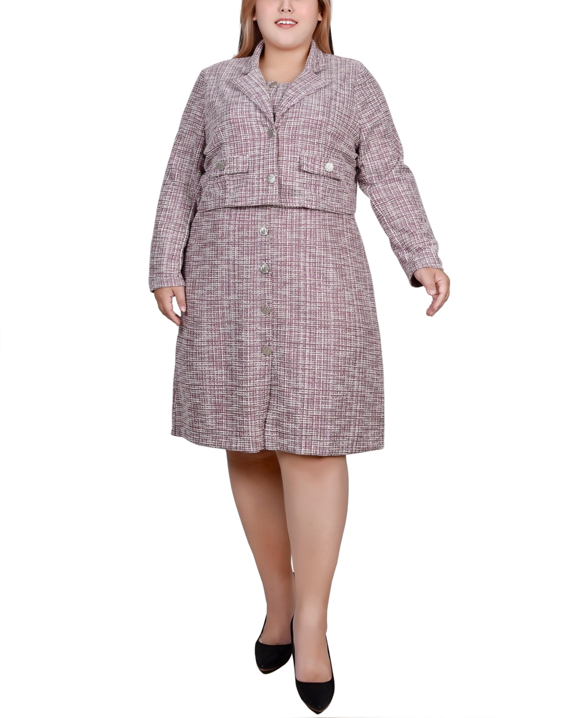 Ny Collection Plus Size Long Sleeve Jacket and Tweed Dress, 2 Piece Set