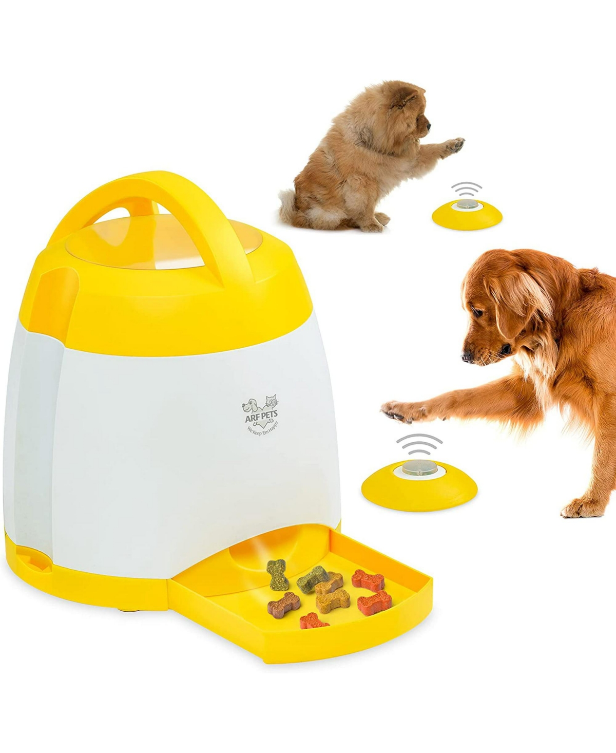 Dog Treat Dispenser with Button - Dog Memory Training Toy - 2 Buttons - White
