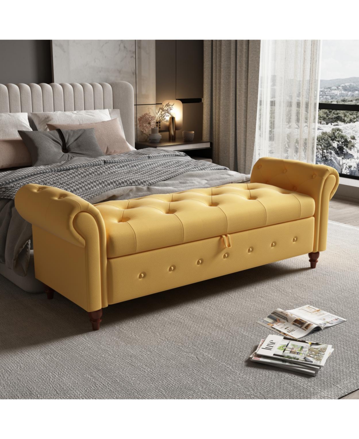 63" Bed Bench Yellow Fabric