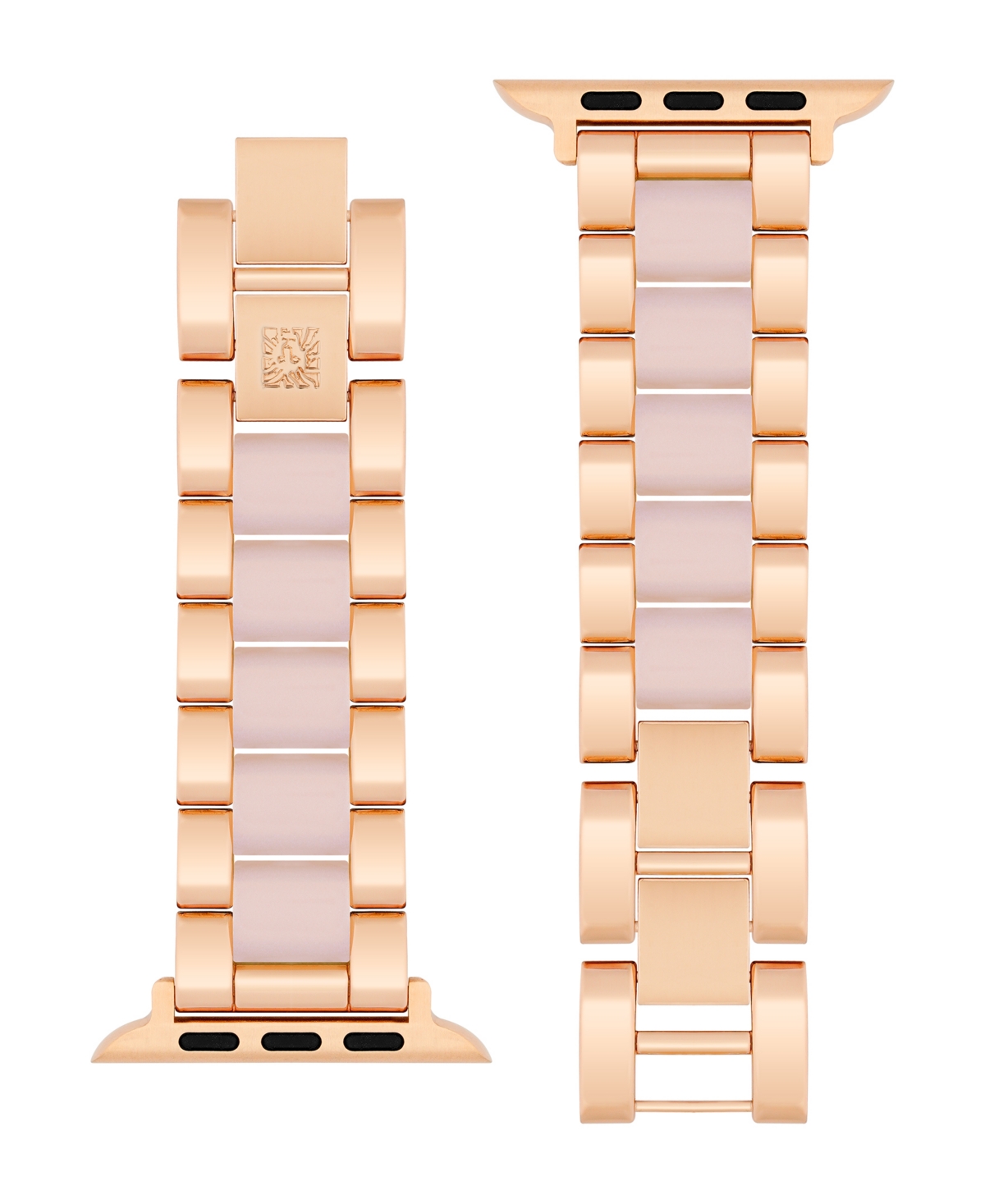 Shop Anne Klein Women's Pink Iridescent Acetate With Rose Gold-tone Alloy Link Bracelet Compatible With 38mm/40mm/41 In Pink,rose Gold-tone