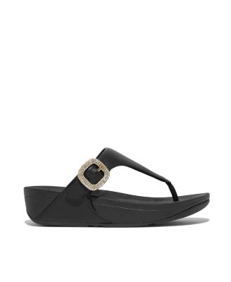 Women's Lulu Crystal-Buckle Leather Toe-Post Sandals