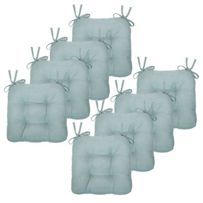 Country Living Plush Solid Colored Country Farmhouse Reversible Chair Cushions/Pads With Tear Proof Ties - Linen - 8 Piece