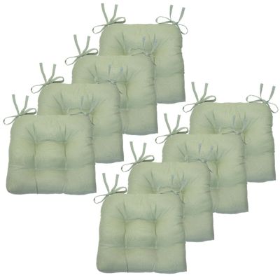 Country Living Plush Solid Colored Country Farmhouse Reversible Chair Cushions/Pads With Tear Proof Ties - Linen - 8 Piece