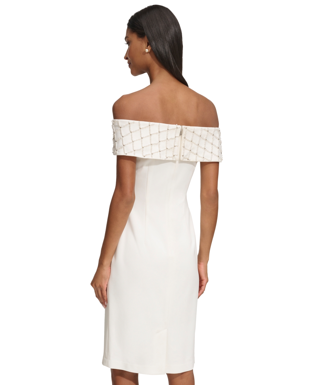 Shop Karl Lagerfeld Women's Off-the-shoulder Scuba Crepe Dress In Soft White