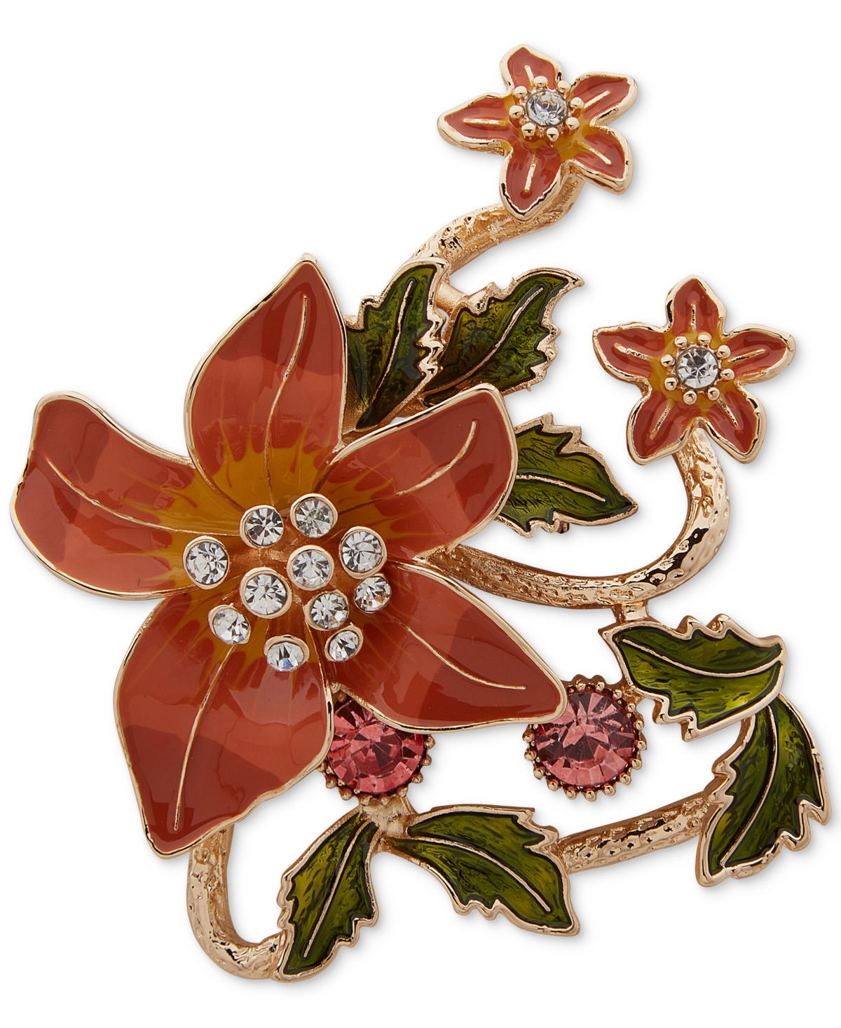 Shop Anne Klein Gold-tone Crystal & Stone Flower Pin In Multi