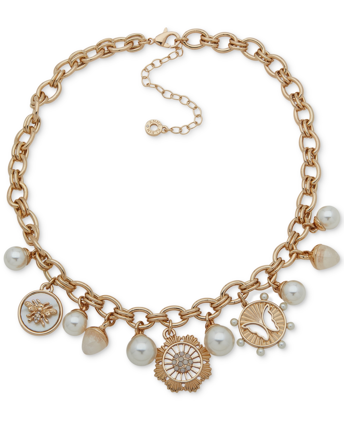 Shop Anne Klein Gold-tone Charm Frontal Necklace, 16"+ 3" Extender In Pearl