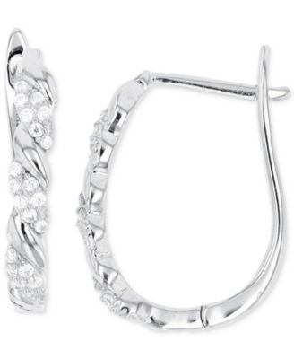 Macy's - Cubic Zirconia Twist Latch Back Oval Hoop Earrings in Sterling Silver