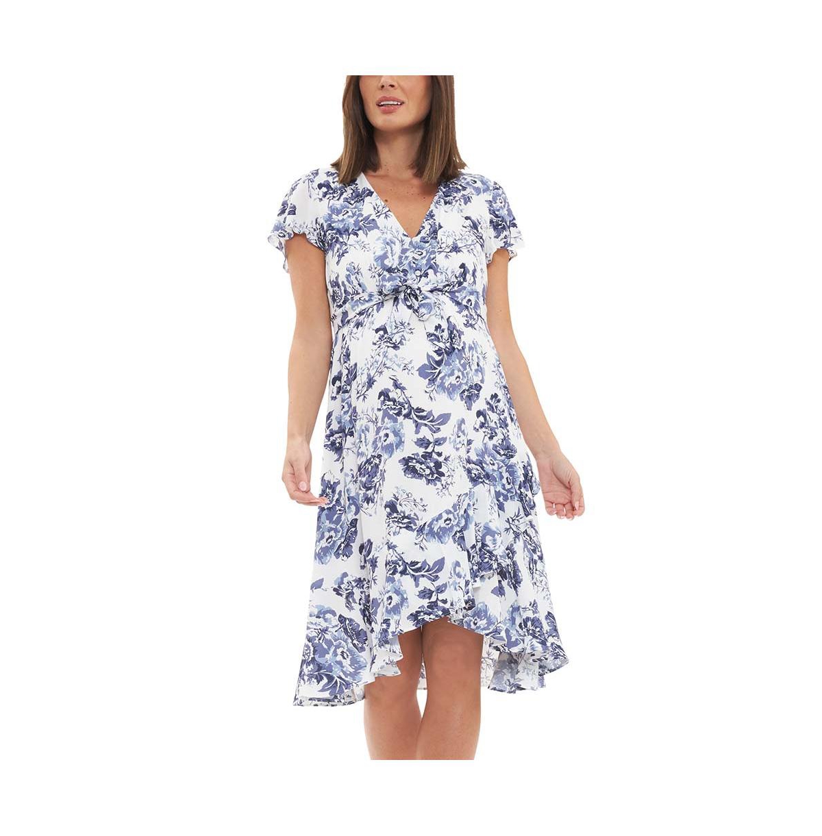 Georgia Tie Front Nursing Dress Navy/White - Navy/white