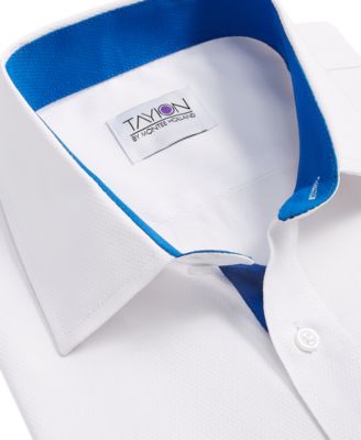 Men's Slim-Fit Blue Trim Solid Dress Shirt
