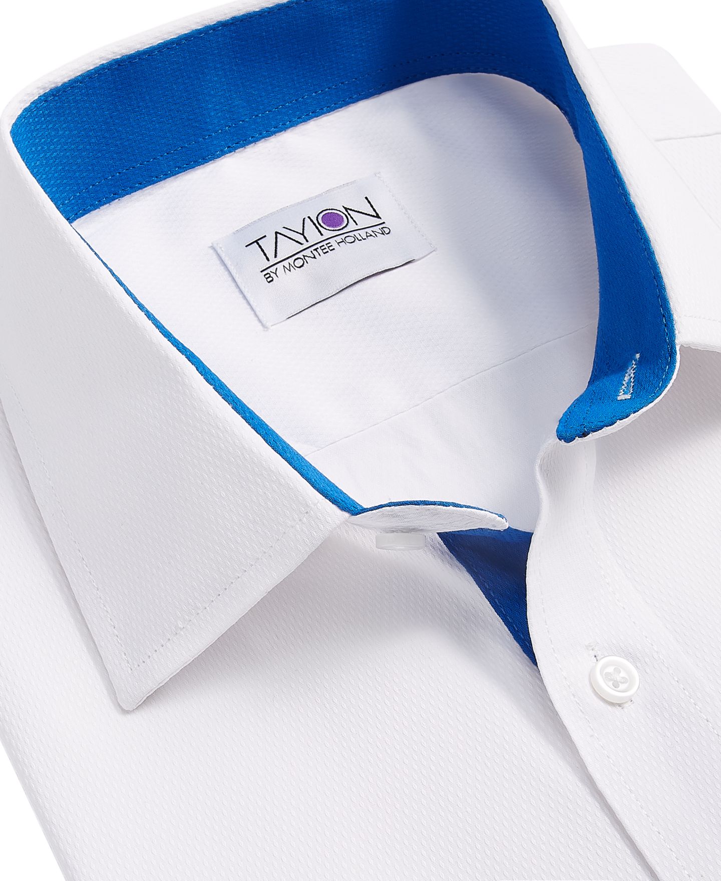 Мужская рубашка Tayion Collection Slim-Fit Blue Trim Solid Dress Shirt, цвет: Белый / Синий — фото 6